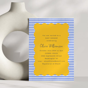 Invitation Baby Shower Bleu Côtiers à Liséré Jaune