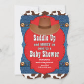 Invitation Baby shower bleu cowboy occidental (Devant)