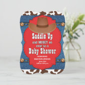 Invitation Baby shower bleu cowboy occidental (Debout devant)