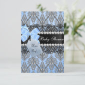 Invitation Baby shower Bleu Damas & Bow Boy (Debout devant)