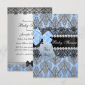 Invitation Baby shower Bleu Damas & Bow Boy (Devant / Derrière)