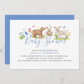 Invitation Baby shower Bleu d'animal de bois doux (Devant / Derrière)