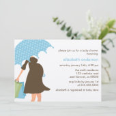 Invitation Baby shower bleu de bosse de parapluie et de bébé (Debout devant)