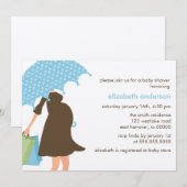 Invitation Baby shower bleu de bosse de parapluie et de bébé (Devant / Derrière)