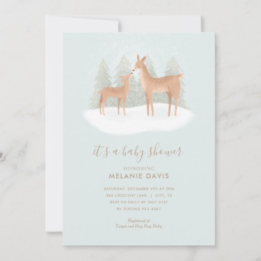 Invitation Baby shower Bleu de cerfs de bois d'hiv (Devant)