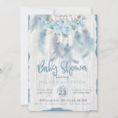 Invitation BABY SHOWER Bleu de chasse de rêve florale de BOHO (Devant)