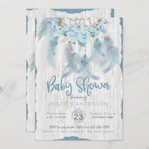 Invitation BABY SHOWER Bleu de chasse de rêve florale de BOHO