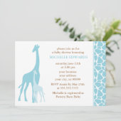 Invitation Baby shower bleu de garçon de girafes (Debout devant)