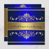 Invitation Baby shower bleu de garçon de motif de Flourish (Devant / Derrière)