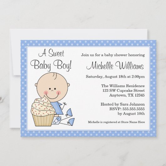 Invitation Baby shower bleu de garçon de point de polka de (Devant)