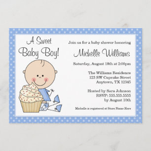 Invitation Baby shower bleu de garçon de point de polka de