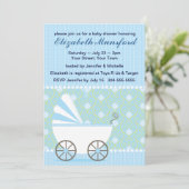 Invitation Baby shower bleu de landau (Debout devant)