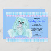 Invitation Baby shower bleu de lapin de peluche douce (Devant / Derrière)