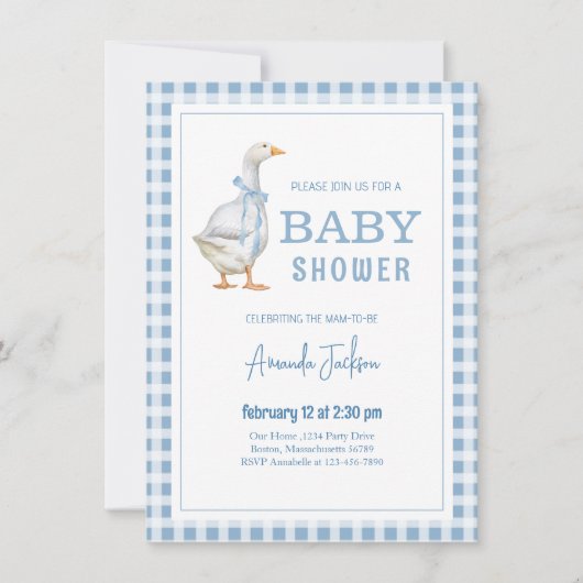 Invitation Baby shower bleu de Little Goose (Devant)