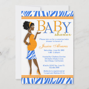 Invitation Baby shower bleu de zèbre de maman moderne