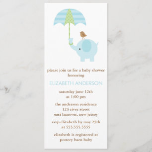 Invitation Baby shower bleu d'éléphant