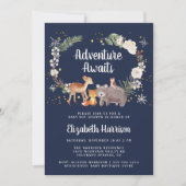 Invitation Baby shower Bleu d'hiver pour les animaux des bois (Devant)