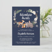 Invitation Baby shower Bleu d'hiver pour les animaux des bois (Debout devant)