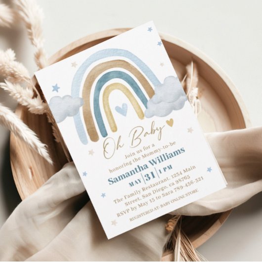 Invitation Baby Shower Bleu Doré Rêvé Boho