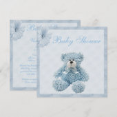 Invitation Baby shower bleu d'ours de nounours et de garçon (Devant / Derrière)