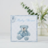Invitation Baby shower bleu d'ours de nounours et de garçon (Debout devant)