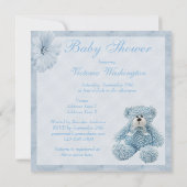 Invitation Baby shower bleu d'ours de nounours et de garçon (Dos)