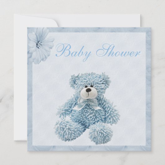 Invitation Baby shower bleu d'ours de nounours et de garçon (Devant)