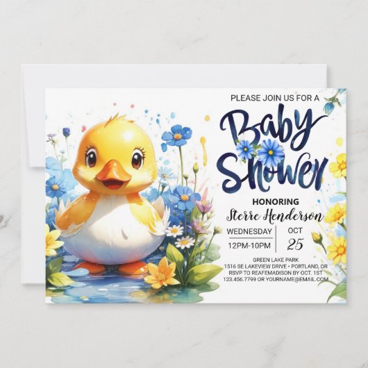 Invitation Baby shower bleu doux (Devant)