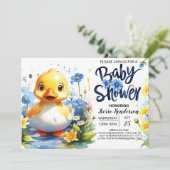 Invitation Baby shower bleu doux (Debout devant)