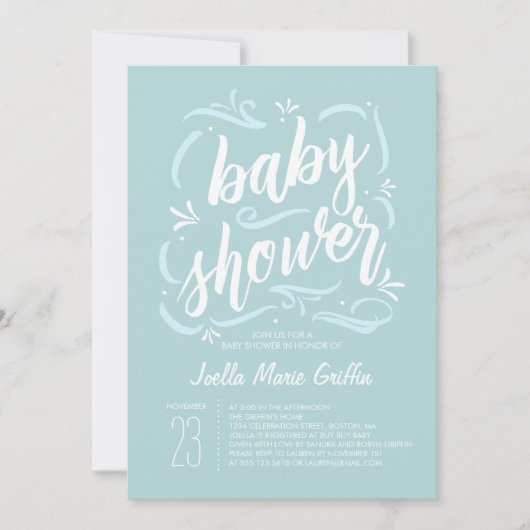Invitation Baby shower bleu doux (Devant)