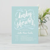 Invitation Baby shower bleu doux (Debout devant)