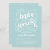 Invitation Baby shower bleu doux (Devant / Derrière)