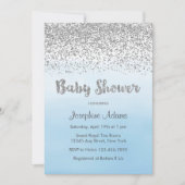 Invitation Baby shower bleu doux et argent (Devant)