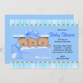 Invitation Baby shower bleu doux MIGNON de triplets (Devant / Derrière)