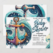 Invitation Baby shower bleu du garçon nautique (Devant / Derrière)