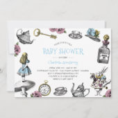 Invitation Baby shower bleu du pays des merveilles avec le (Devant)