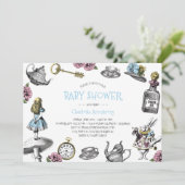 Invitation Baby shower bleu du pays des merveilles avec le (Debout devant)