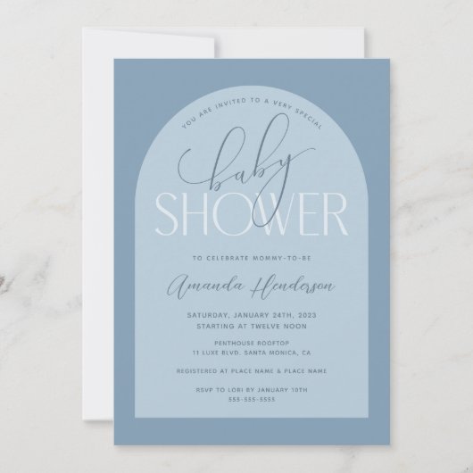 Invitation Baby shower bleu Dusty (Devant)