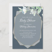 Invitation Baby shower | Bleu Dusty Berries Fleurs sauvages (Dos)