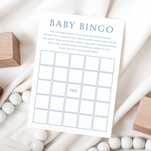 Invitation Baby shower bleu Dusty simple Baby Bingo Card
