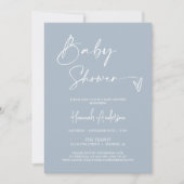 Invitation Baby shower bleu Dusty simple moderne QR Code Phot (Devant)