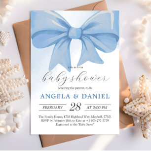 Invitation Baby shower bleu-duvet en aquarelle