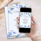 Invitation Baby shower Bleu Élégant été Floral