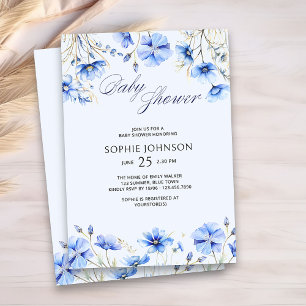 Invitation Baby Shower Bleu Élégant Floral d'Été