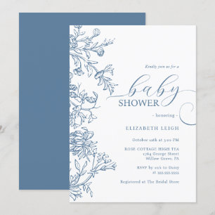 Invitation Baby Shower Bleu Élégant Vintage