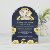 Invitation Baby shower bleu éléphant de la marine des tournes (Debout devant)