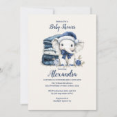 Invitation Baby shower bleu éléphant de Noël (Devant)
