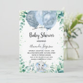 Invitation Baby shower bleu éléphant eucalyptus garçon (Debout devant)