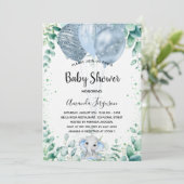 Invitation Baby shower bleu éléphant eucalyptus garçon luxe (Debout devant)