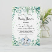 Invitation Baby shower bleu éléphant garçon eucalyptus luxe (Debout devant)